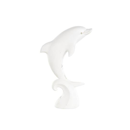 12" White with Blue Coral Pattern Curved Polystone Dolphin Sculpture